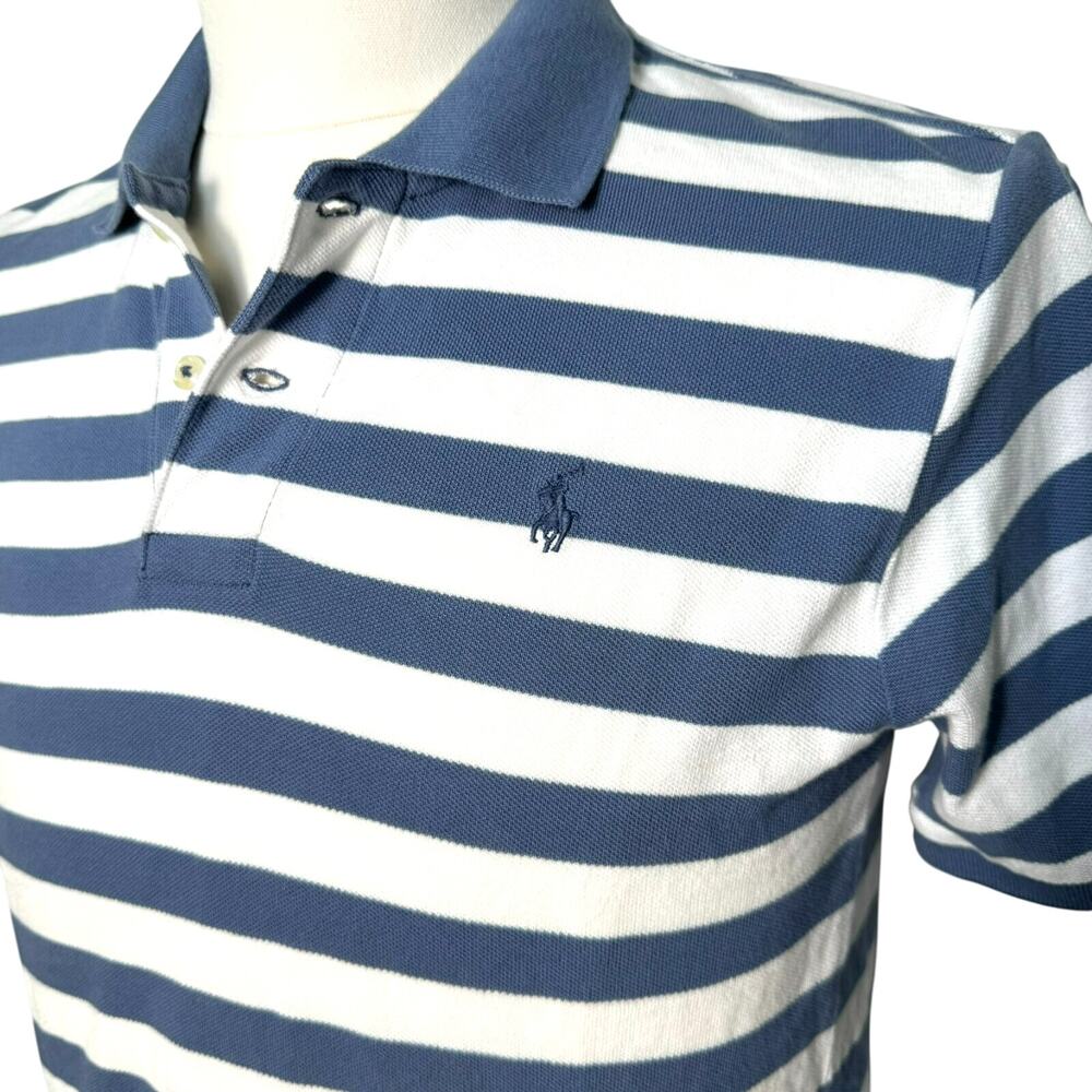 POLO RALPH LAUREN Youth Large 14/16 Blue White‎ Striped Cotton Pony Shirt Golf